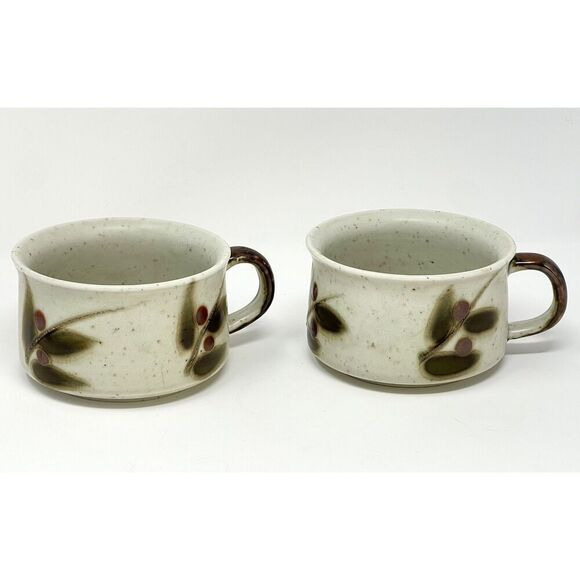 Otagiri Bittersweet Vintage Stoneware Soup Mugs Bowls Speckled Berries Set Of 2 - Picture 1 of 6